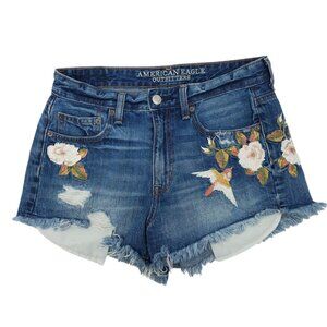 American Eagle Vintage Hi Rise Festival Denim Shorts Womens 4 Embroidered Floral